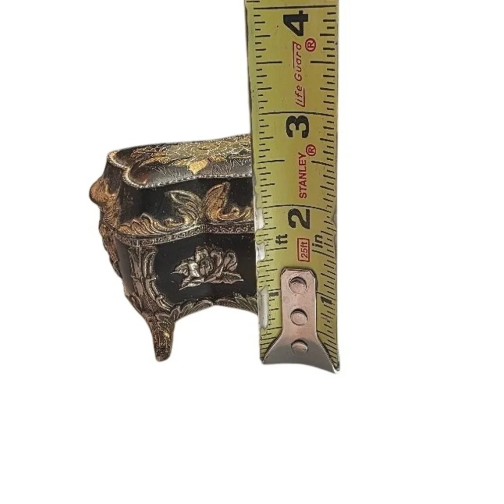 Vintage Japanese Butterfly Music Box, Trinket Jewelry Vanity Storage, Black Gold